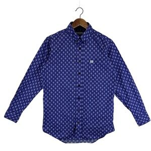 Panhandle Shirt Mens Medium Blue Western Button‎ Down Long Sleeve Geometric Ikat